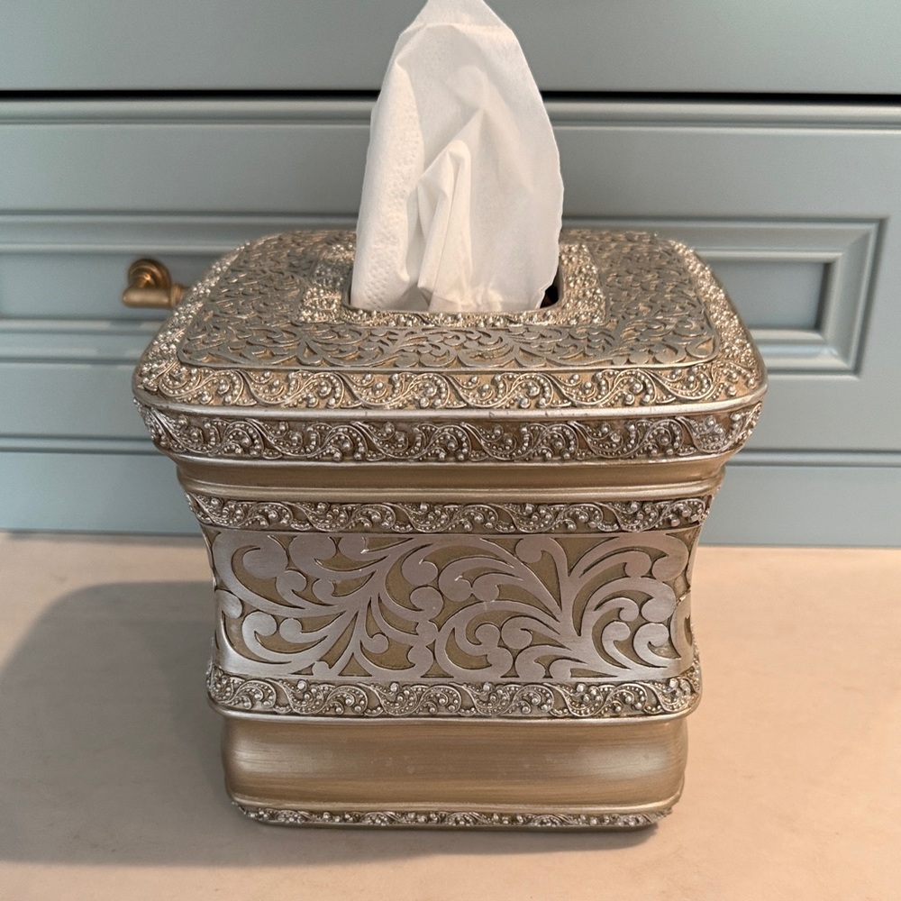 Elegant Gold and Silver Upright Tissue Box Holder